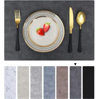 luxuskollektion Tischsets abwaschbar wasserdicht Leder rutschfest 4er Set Dunkelgrau