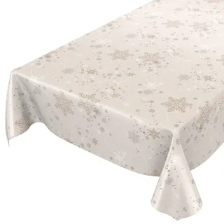 ANRO Wachstuchtischdecke Wachstuch Wachstischdecke Tischdecke Weihnachten Schneeflocken Beige abwaschbar wasserabweisend Gartentischdecke Meterware pflegeleicht Lotuseffekt 100x140cm