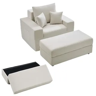 Vevor Chaiselongue Cord 111,5 x 71 x 70 cm Beige mit Kissen