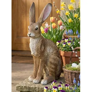 Arnusa Lebensgroße Hasenfigur XXL – Realistische Gartenfigur Hase (51 cm) – Wetterfeste Osterdeko für Garten & Terrasse – Naturgetreuer Feldhase aus Polyresin