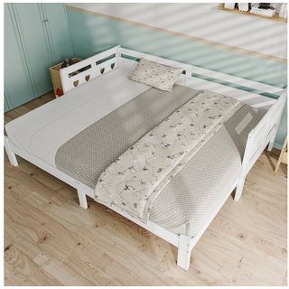 SOFTWEARY Kinderbett mit ausziehbarer Liegefläche (90x200 cm/180x200 cm), Ausziehbett mit Lattenrost, Holzbett, Jugendbett weiß