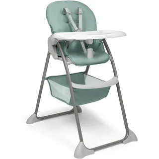 hauck Sit N Fold, Dusty Mint - Faltbarer Hochstuhl für Kinder ab 6 Monaten bis 15 kg, mit 5-Punkt-Gurt, Rückenlehne & Essbrett Verstellbar, Bechervertiefung & Erhöhter Rand, Großer Korb