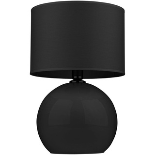 Tischleuchte Schwarz E27 50 cm Stoff Glas Modern Nachttischleuchte