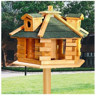 Melko Vogelhaus Vogelfutterhaus Vogelhäuschen Vogelvilla XXL 48 CM in Weiß Schwarz oder Braun Grün Futtersilo Futterhaus, Eine kleine Erhöhung am Rand des Vogelhauses sorgt dafür, dass das Futter nicht herausfällt braun