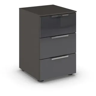 Rauch Möbel Flipp, Nachttisch, Farbe Glas Basalt/Graphit, Maße 40x61x42 cm | Nachtkommode, 3 Schubladen, mit Glasfront, Soft-Close-Funktion, für Schlafzimmer, Kinderzimmer, Jugendzimmer, Gästezimmer