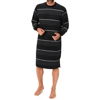 Normann Pyjama Edel aussehendes Herren Frottee Nachthemd langarm mit Bündchen schwarz 56-58