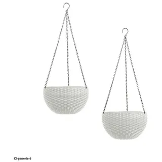 Hti-Living Blumenampel 2er Set Rattanoptik Weiß Blumentopf hängend Kunststoff