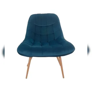 SalesFever Loungesessel mit XXL-Sitzfläche | Bezug Stoff in Samt-Optik | Gestell Metall in Holzoptik | üppige Steppung | B 76 x T 87 x H 86cm | blau