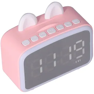 Elprico Radiowecker, -Cartoon-Bluetooth-Uhr Am Bett mit 1400-mAh-Akku, Multifunktionaler Digitaler Bluetooth-Lautsprecher für Schlafzimmer und Büro(Rosa)