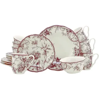 CreaTable Adelaide Kombiservice 16-tlg. rot/nostalgischer Vintage Dekor