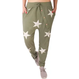 stylx Damen Jogginghose Größe 36-50 Sweatpants Sterne Boyfriend Ali Baba Style Anker Camouflage Uni Farben (Stern Khaki, 38-40) - 38-40