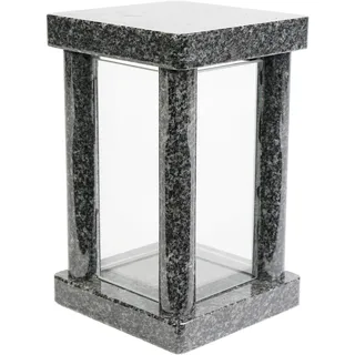 Grab-Lampe Granit Grau Impala handgefertigt Friedhof-Leuchte Grab-Schmuck Glas