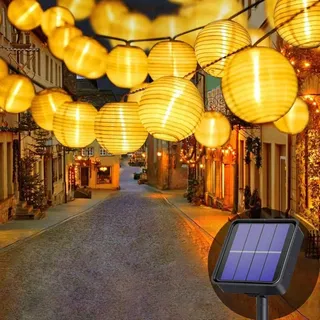 Solar-lichterkette Für Den Außenbereich – 5 M – 20 Led-laternen – 8 Modi – Wasserdicht – Solarbeleuchtung Für Garten, Balkon, Hof, Hochzeit, Weihnachten, Party (warmweiß) [energieeffizienzklasse A+++]