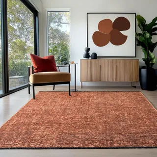 HomebyHome Baumwolle Teppich Terrakotta 120x170 cm - Waschbar, Boho-Stil, Vintage Kelim, Kurzflor, rutschfest & Weich, Einfarbig Meliert, Für Wohnzimmer, Schlafzimmer, Büro & Küche