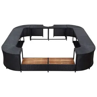 Hommdiy Whirlpool Umrandung mit 2 hölzernen Spa-Stufen Spa Poolumrandung für Schwimmbecken Quadratisch Schwarz 268x268x55cm Poly Rattan