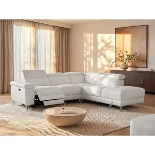 Relaxsofa Ecksofa Leder elektrisch - Ecke Rechts - Elfenbein - PASCALINE