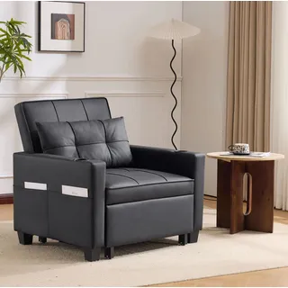 1-sitzer Schlafsessel 87x74x84 Cm Aus Kunstleder Schwarz, 3-in-1 Für Kleine Räume – Meubliv