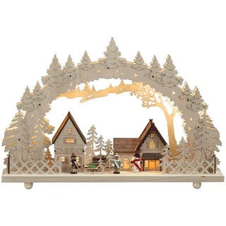 Konstsmide LED Holzleuchter Dorf, naturfarbenes Holz, wählbare Energieversorgung, 10 warm weiße Dioden, 4.5V Innentrafo/batteriebetrieben, Innen, transparentes Kabel, 3 x AA 1.5V (exkl.) - 2827-100