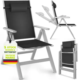 tillvex Gartenstuhl Premium 1 Stück Silber klappbar aus Aluminium | Hochlehner mit Armlehnen | Klappstuhl verstellbar | Klappsessel Balkon Garten ... - Silber