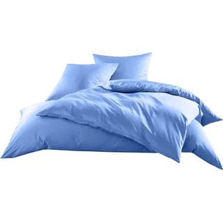 Bettwaesche-mit-Stil Mako-Satin Baumwollsatin Bettwäsche Uni einfarbig zum Kombinieren (Bettbezug 240 cm x 220 cm, Hellblau)