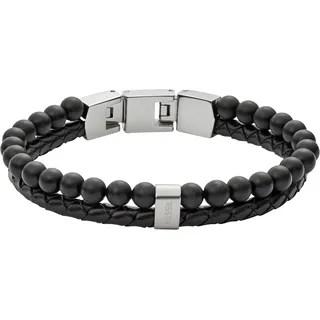 Fossil Armband JF02763040 Schwarz/Silber Edelstahl/Leder Größe 19,5 cm