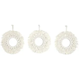 HOME DECO FACTORY Boho-Deko-Spiegel Makramee 28 cm Hell Beige | Metall und Makramee, dekorativer Boho-Spiegel, 28 cm, Bohème-Stil, Wohnzimmer Schlafzimmer Flur, zum Aufhängen, Beige