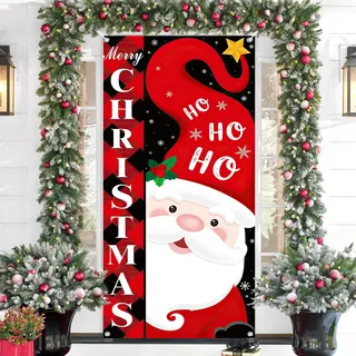 Weihnachtsdeko Tür, Türdeko Weihnachten mit Weihnachtsmann, Türabdeckung Weihnachten Outdoor, Merry Christmas Banner, 78 x 35 Zoll, Weihnachtsbanner für Indoor Outdoor W