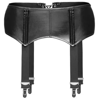 Noir Handmade Strapsgürtel Damen Dessous Wetlook Strapsgürtel schwarz mit Schnürung Strapshalte schwarz M