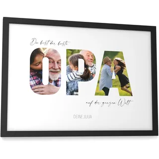 Papierschmiede® Geschenk für Opa Bild mit Fotos - A4 im Bilderrahmen - Personalisiertes Geschenk für den Besten Opa Poster personalisierbar Geburtstag Vatertag Großvater Weihnachten