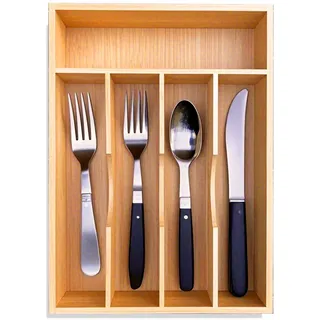 guiogc Bambus-Küchenschublade, Besteck-Organizer, 22,9 cm, Besteckhalter für kleine Schublade, Besteckkasten, Holz-Caddy für Besteck, Messer, 5 Fächer