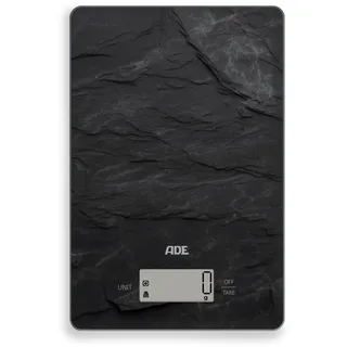 ADE Digitale Küchenwaage | präzise Grammwaage bis 5 kg | großes Display | inkl. AAA Batterien | sehr flach | mit Aufhängeöse | gut lesbare große Ziffern | schiefer