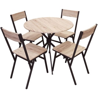 Urban Living Runder Tisch, Holzfasern mit PVC-Beschichtung und Metall, Holz/Schwarz, Normal