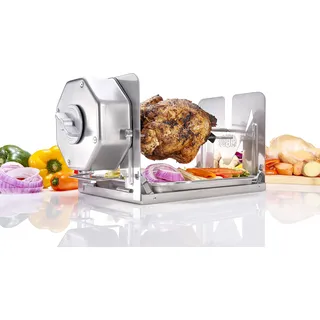 ROTO-Q 360 Kabelloses Universal-Drehspieß-Set für Grills, Öfen und Smoker, nicht-elektrischer Aufziehspießbräter, Gas- oder Holzkohlegrill, für Innen/Außenbereich (Edelstahl)