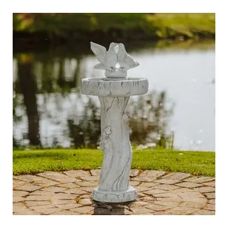 gartendekoparadies.de Gartenfigur Vogeltränke Vogelbad mit Taubenpaar aus Steinguss, H. 91 cm, 53 kg, Frostsicher grau