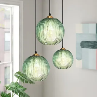 3-Flammige Pendelleuchte Esstisch Pendelleuchte Glas Hängelampe Deckenlampe Grün Lampenschirm HöHenverstellbar Hängelampe, Moderne Deckenleuchte Kronleuchter Esszimmerlampe für KüChe Schlafzimmer