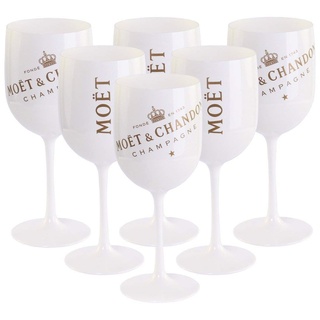 6 x Moët & Chandon Ice Imperial Champagner Acryl-Glas 0.45l Becher Kelch weiss/gold Gläser Set inkl. Untersetzer (6 x Stück)