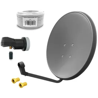 ARLI 60 cm HD Sat Anlage grau +Single LNB+ 10m Koaxialkabel + 2x F-Stecker SAT-Antenne (60 cm, Stahl, Digital 1 Teilnehmer Antenne Grau UHD 4K FullHD) grau