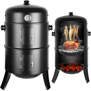 TLGREEN Smoker Räucherofen, 3 in 1 Smoker Grill, Holzkohlegrill, Räuchertonne Räuchergrill Watersmoker, Ø44,5x80 cm schwarz