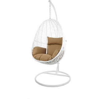 Kideo Swing Chair, Lounge-Möbel, Loungesessel Polyrattan, Hängestuhl, Hängesessel mit Gestell & Kissen (weiß/braun)