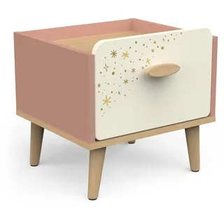 Demeyere Nachttisch für Kinder, 1 Schublade, Rosa und Weiß – ungiftige Farbe – Kleiner Nachttisch 40 x 40 x 36 cm – Möbel für Kinderzimmer – Serie Suzie