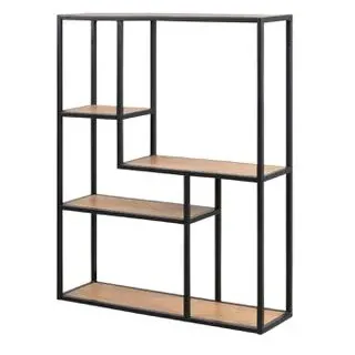ac-design Wandregal Seaford 75 x 91 x 20 cm Schwarz/Wildeiche