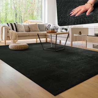 Teppich PACO HOME "Cadiz 630" Teppiche Gr. B/L: 200 cm x 200 cm, 14 mm, 1 St., schwarz Esszimmerteppiche Uni-Farben, besonders weich, waschbar, auch als Läufer erhältlich