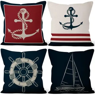 Elzusha – Set aus 4 Kissenbezügen mit Anker-Motiv, 51x51 cm