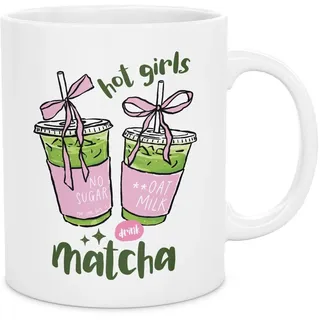 Aneh Studio | Matcha Kaffeetasse | Geschenk für Matcha Liebhaber und Frauen | Keramik 330 ml | Made in Germany (454-Aneh-Matcha girl)