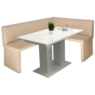 Fun Möbel Eckbankgruppe Eckbankgruppe „Robin XL“ Kunstleder 196x142cm mit Tisch Weiß Hochglanz, ausziehbarer Tisch