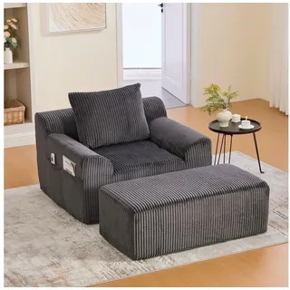 BlingBin Loungesessel Sofasessel mit Seitentaschen und Kissen, Sitzsacksofa (Loungesofa, 1-St., mit Steigbügeln), Moderner gepolsterter Sessel, weicher Sofasessel ohne Knochen grau