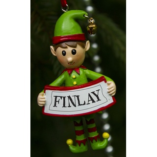 Boxer Gifts Finlay Personalisierbarer Elf-Weihnachtsbaumschmuck | Tolle Weihnachtskugel Ornament Geschenk | Eine für die ganze Familie, Keramik, Mehrfarbig, 8 x 4.5 x 2 cm
