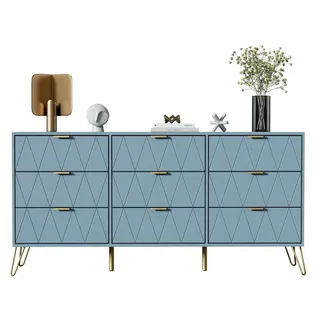 UEV Kommode modern Sideboard schmal Mehrzweckschrank für Kleidung Dokumente (Packung) blau|grau