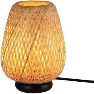 BARCELONA LED Tischlampe CARL aus Rattan E27, Japanischer Naturstil, Nachttischlampe Bambus, Skandinavisch Vintage Industriell Design, für Schlafzimmer Wohnzimmer Büro Restaurant Café