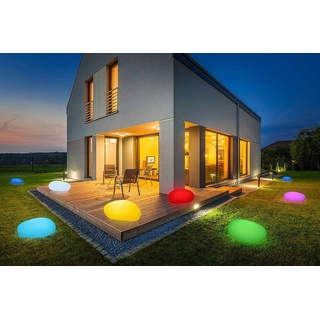 Solarlampen für Außen, wasserdichte Kugelleuchte im Stein-Design & Milchglas-Optik, 8+1 Farben, automatische Einschaltung, kabellose Außenleuchte mit RGB-Funktion, IP67 (50 cm)